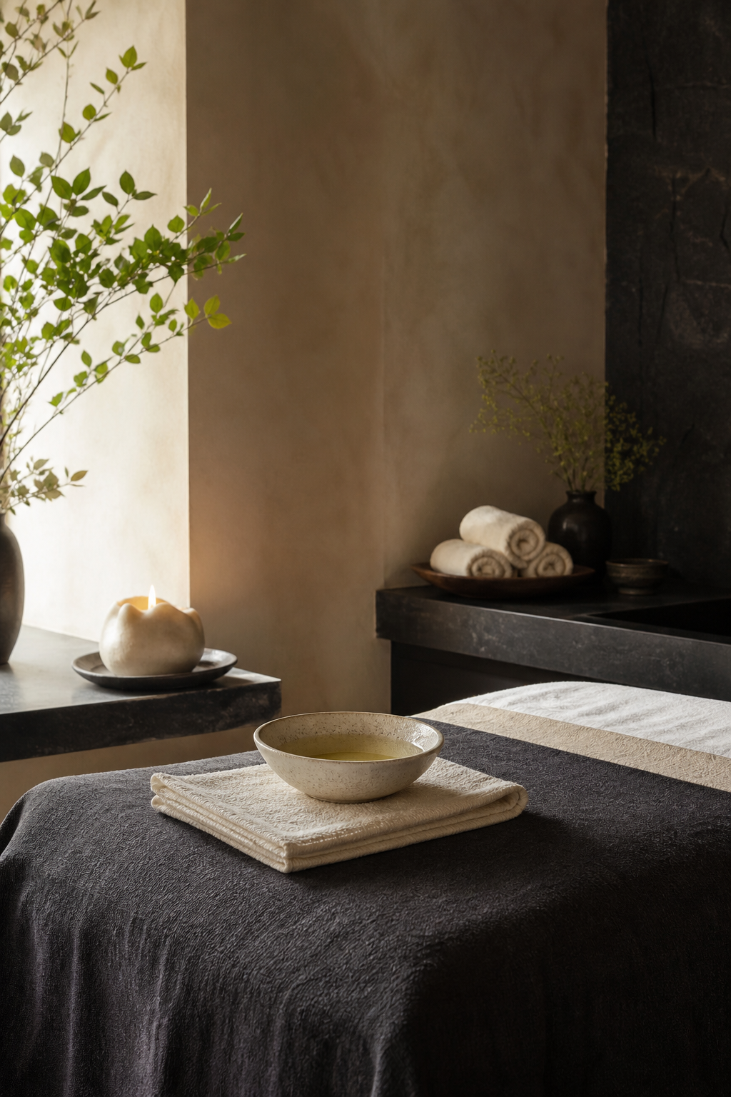 Calm treatment room with natural textures